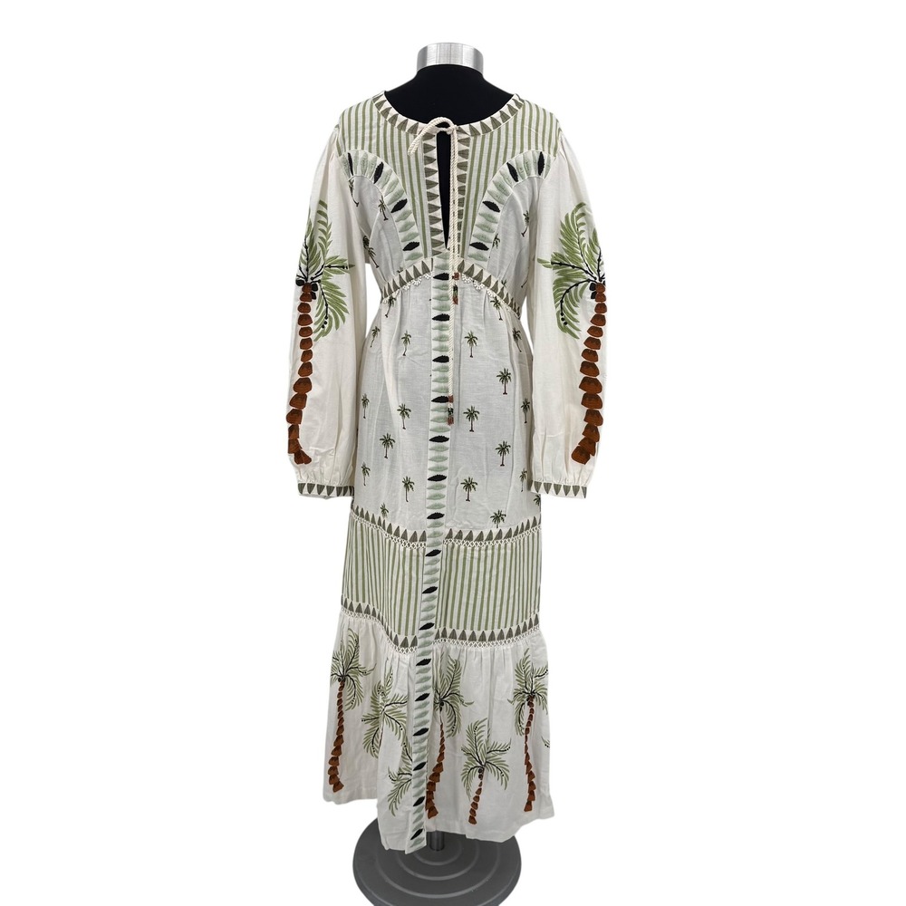Farm Rio Milian Branco Farm Palm Tree Embroidered Maxi Dress Boho Women's Large - Picture 9 of 16